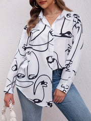 Abstract Stripe Print Button Up Shirt Top