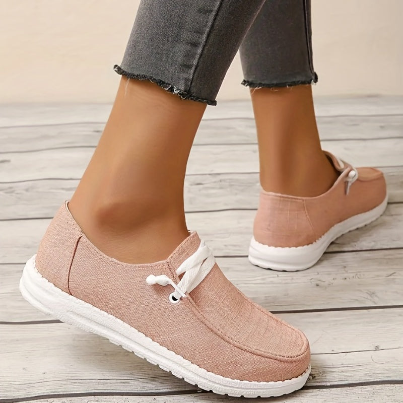 Women's Pink Canvas Lace-Up Loafers Low Top Sneakers
