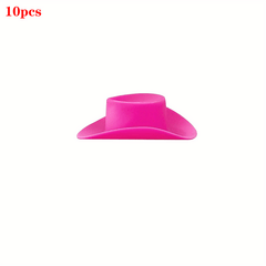 10pcs Pink Mini Cowboy Hat Party Accessories Toy Doll Dress Up Play House Games