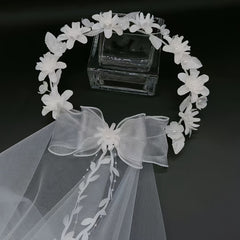 Bridal Veil Lace Bow Faux Pearl Accents for Weddings