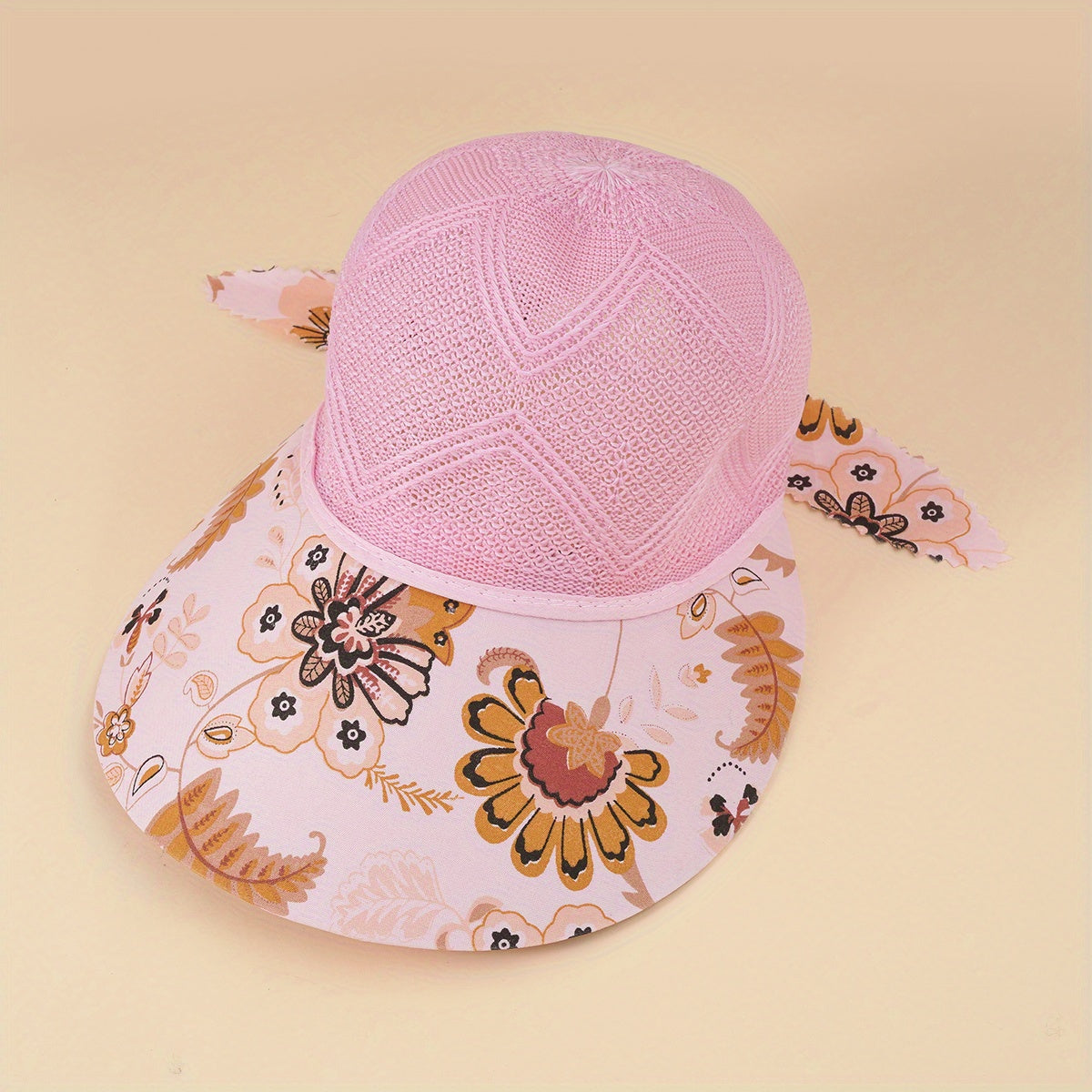 Wide Brim Sun Hat Visors Mesh Flower Print Casual Hat UV Protection