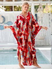 Leopard Print Cover Up Dress Bat Sleeve V Neck