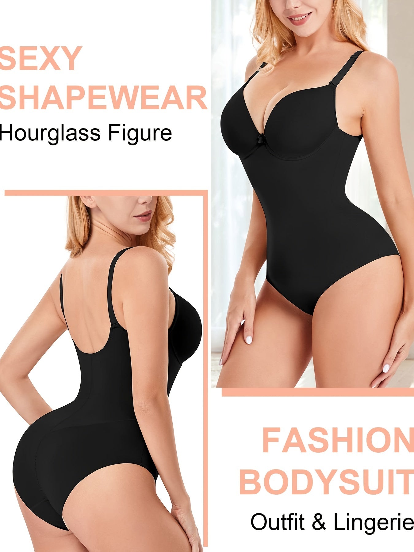 Tummy Control Bodysuit Shapewear V Neck Jumpsuits with Built in Bra