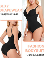 Tummy Control Bodysuit Shapewear V Neck Jumpsuits with Built in Bra