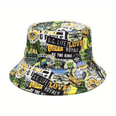 Vintage Cartoon Bucket Hat Unisex Sign Print Reversible Basin Hat