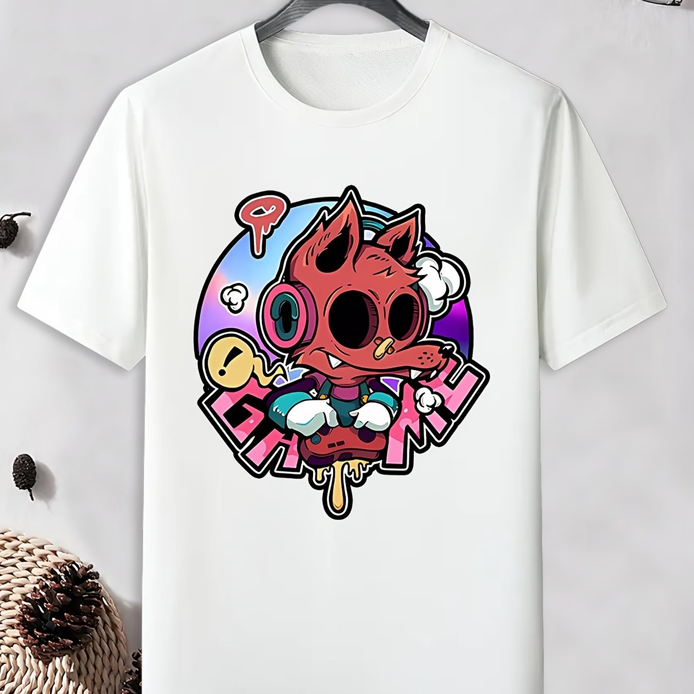 Men's Cartoon Wolf Monster Pattern T shirt - Active and Breathable Tee