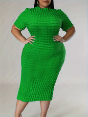 Plus Size Solid Textured High Neck Bodycon Dress