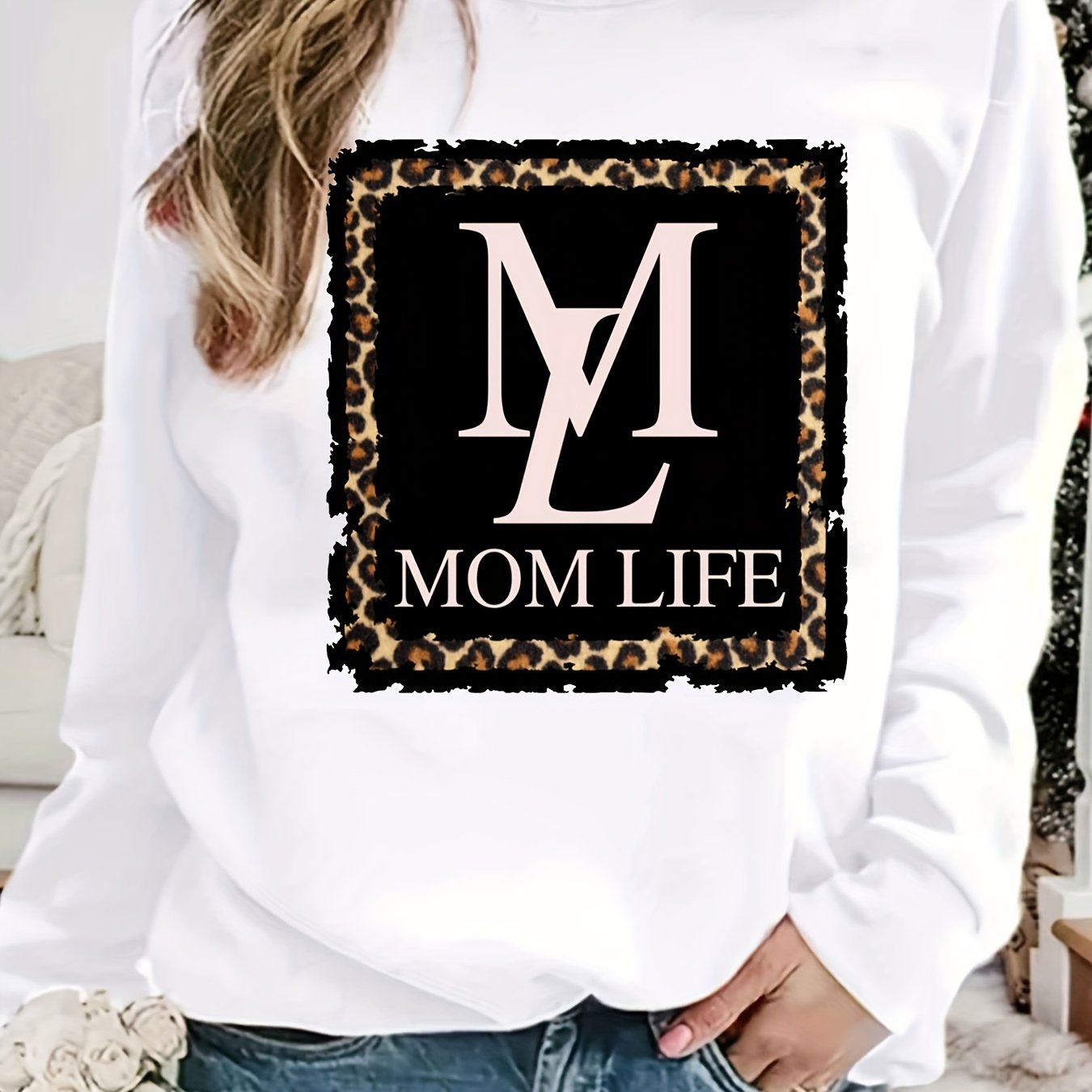 Mom Life Print Loose Sweatshirt Women's Clothing
