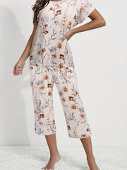 Floral Print Short Sleeve Pajama Set for Women