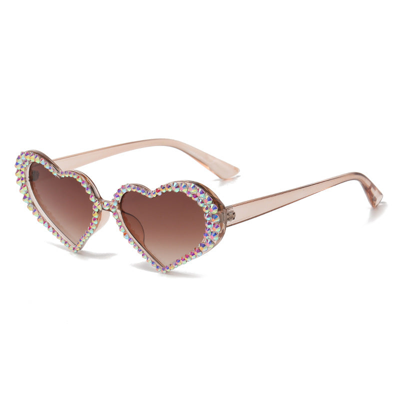 Rhinestone Heart Sunglasses Tinted Lens UV Protection