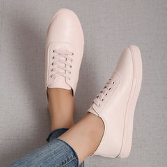 Women's Lace-Up Skate Sneakers Solid Flat Sports Shoes