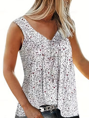 Ditsy Print Ruched V Neck Tank Top