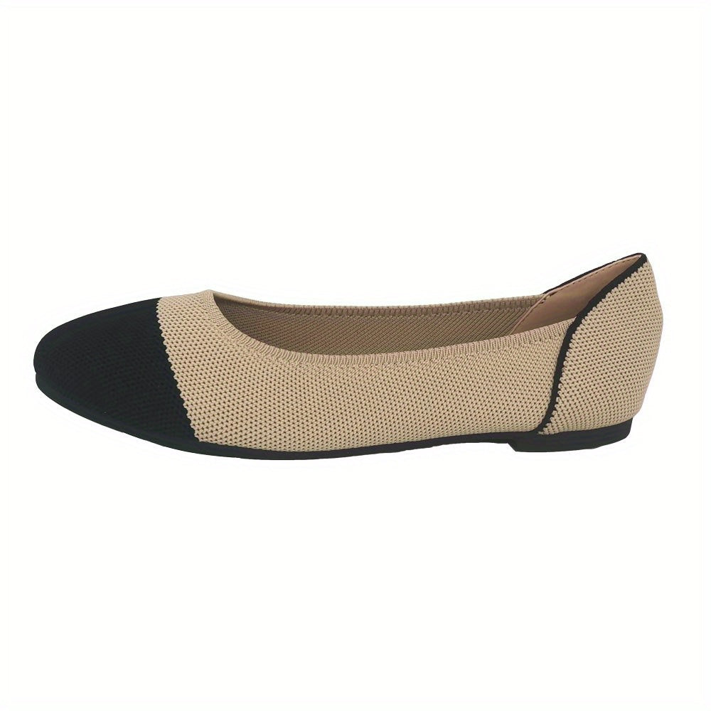 Colorblock Knitted Flat Shoes Almond Toe Soft Sole Comfortable Flats