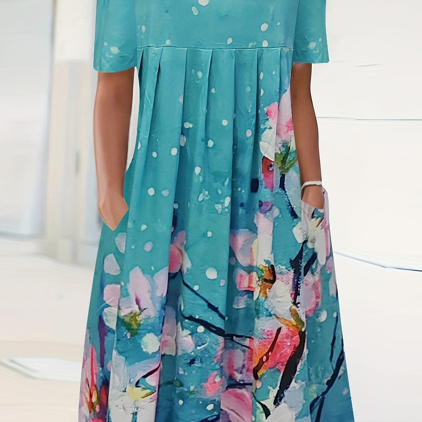Floral Print Plus Size Casual Dress with Pockets