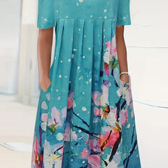 Floral Print Plus Size Casual Dress with Pockets