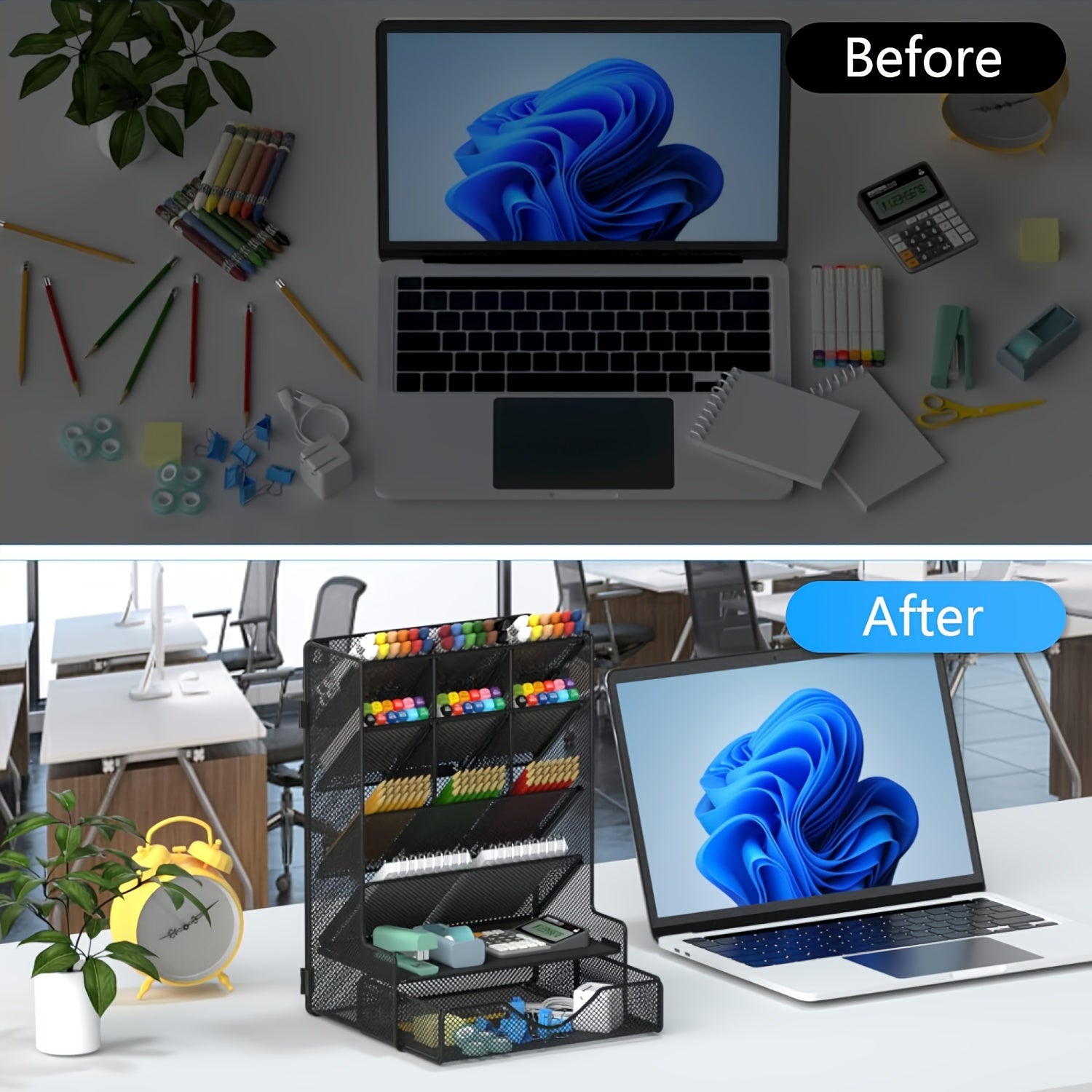 Desk Pen Organizer with Drawer Wall Mount Holder