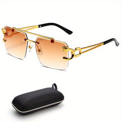 Leopard Retro Sunglasses for Men - Double Beam Frameless Cut Edge