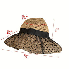 Mesh Straw Sun Hat Crochet Breathable Bucket Hat Wide Brim Foldable