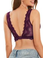 Floral Lace Halter Bralette Mesh Lined V Neck Bra