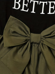 Girls Letter Graphic Bow Front Spliced Cami Rompers Kids Summer Clothes