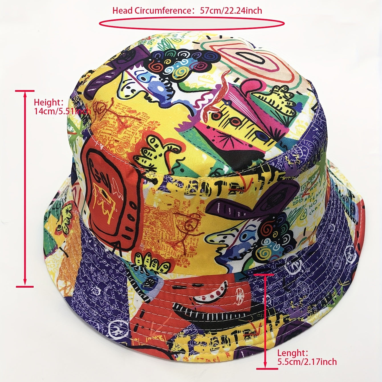 Vintage Graffiti Print Bucket Hat Hip Hop Casual Fisherman Cap