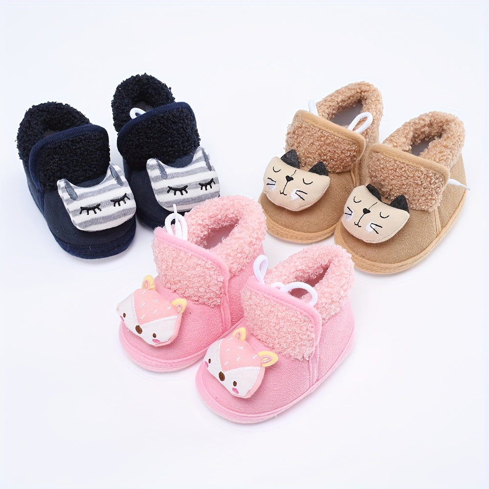 Baby Boys Cartoon Soft Warm Fleece Boots - Indoor Walking Shoes