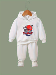 2pcs Helmet Print Girls Hoodies Jogger Pants Set Sports