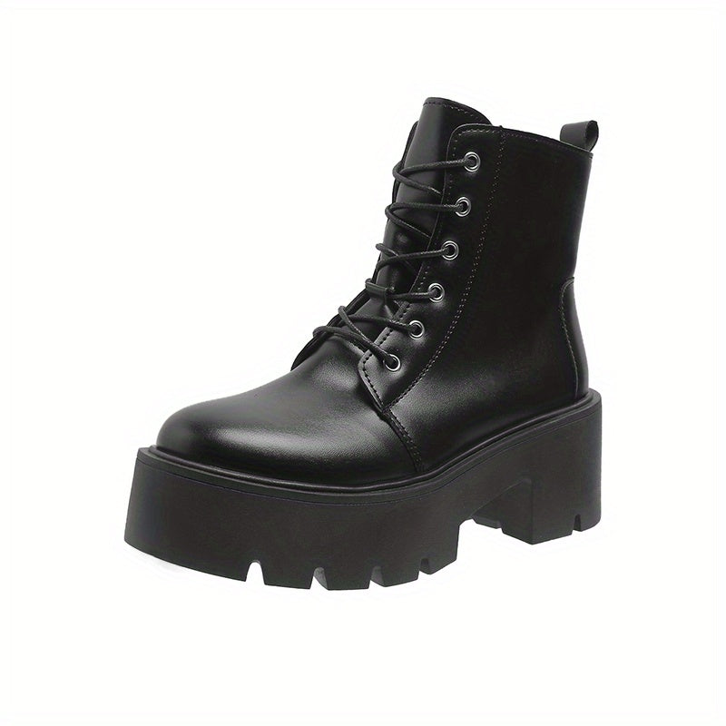 Women's Platform Combat Boots Chunky Heeled Lace Up Ankle Boots