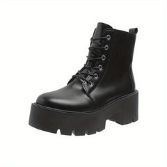 Women's Platform Combat Boots Chunky Heeled Lace Up Ankle Boots