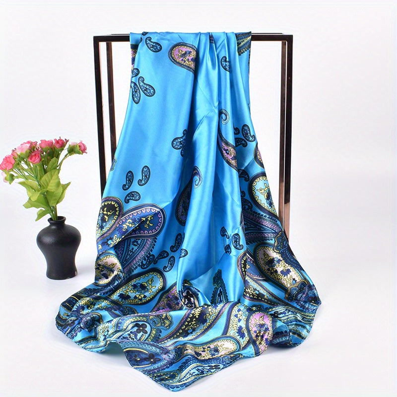 Vintage Paisley Print Satin Square Scarf for Women
