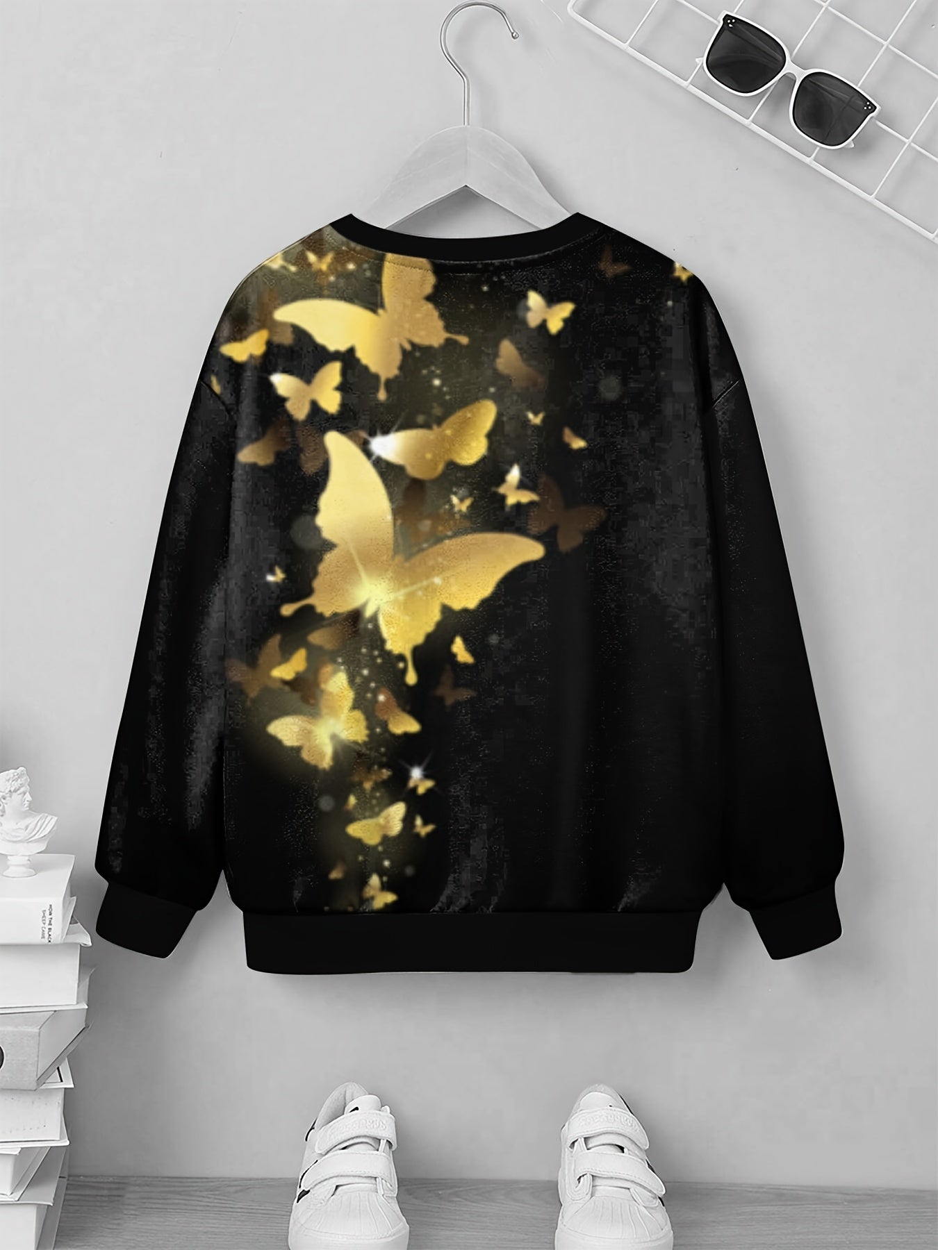 Teens 3D Golden Butterfly Print Sweatshirt Kids Casual Pullover