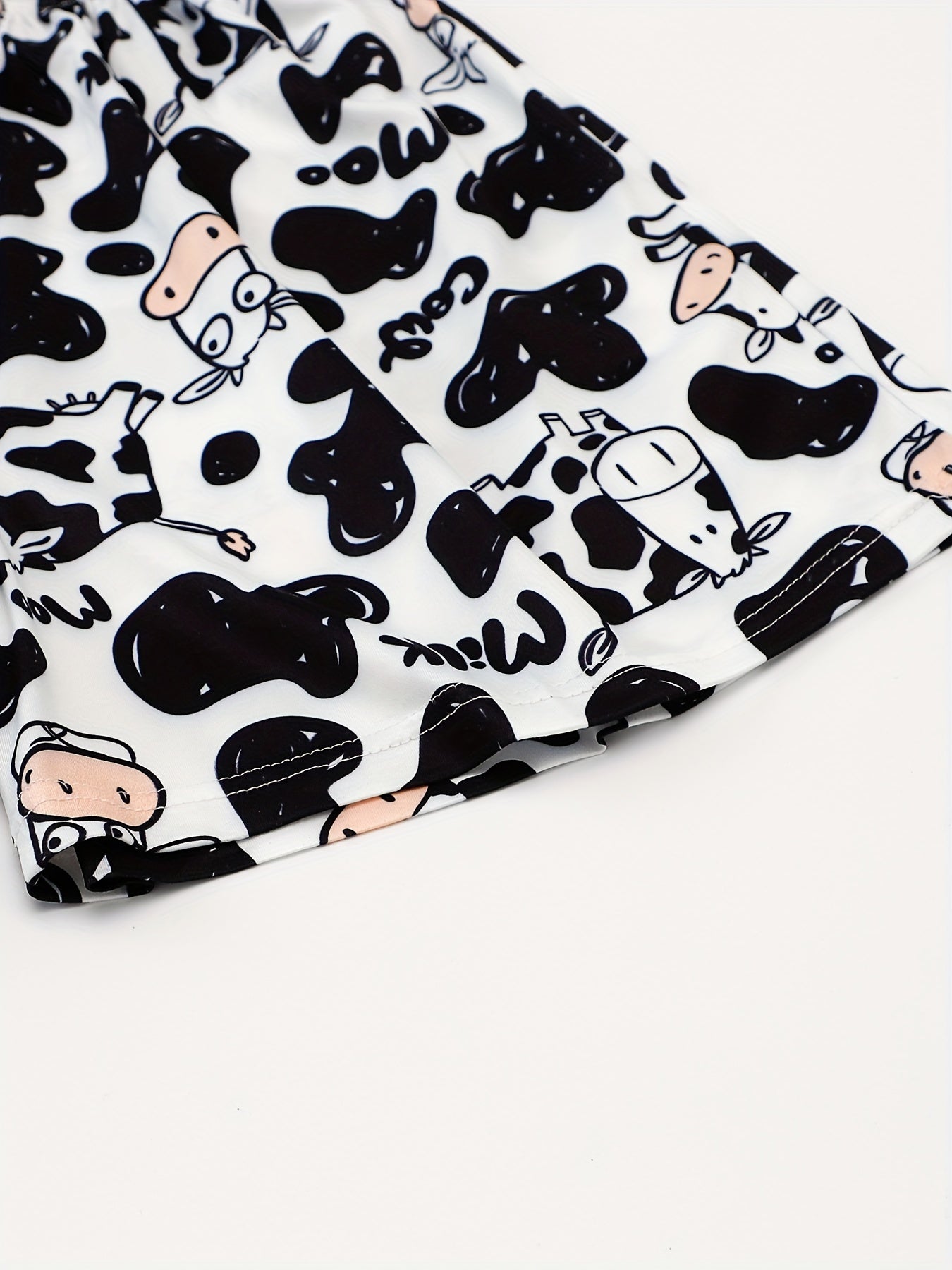 Cow Print Sleep Bottoms & Elastic Waistband Shorts Women's Sleepwear