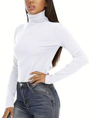 Solid Turtle Neck Pullover Sweater Casual Long Sleeve Slim Sweater