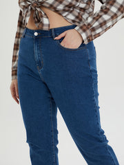 Casual Jeans Women's Plus Solid Button Fly Tapered Leg Jeans