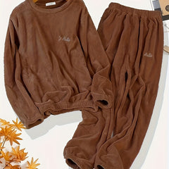 Solid Fleece Top & Pants Two Piece Set