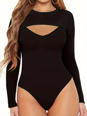 Sexy Bodysuit Cut Out Front Long Sleeve Slim Fit