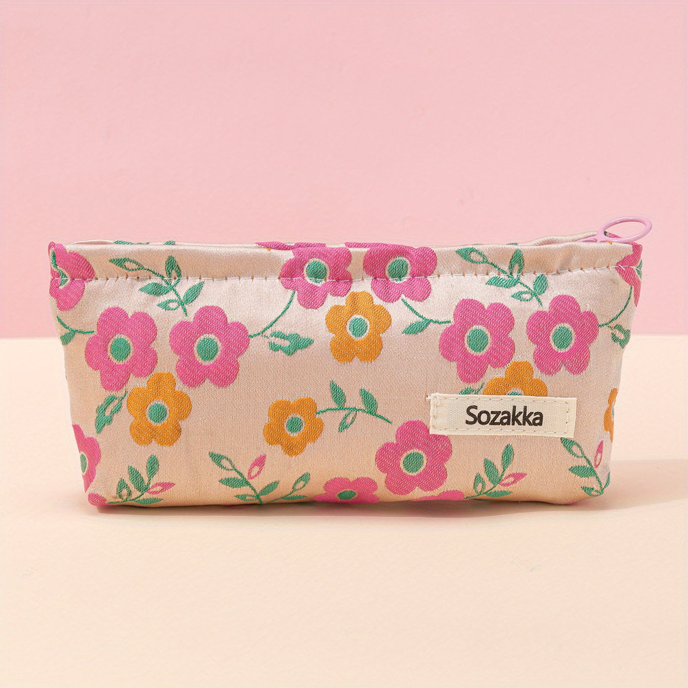 Pink Flower Makeup Bag Travel Toiletry Organizer Girls Women