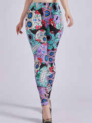 Skull Print Skinny Leggings High Waist Women's Clothing