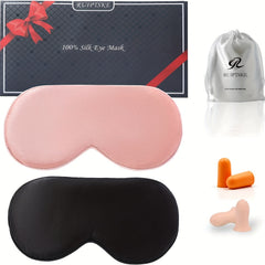 Silk Sleep Eye Mask Adjustable Strap Comfortable Blindfold w/ Earplugs