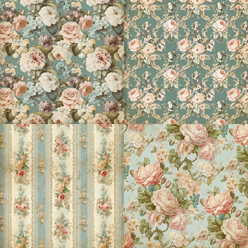 24pcs Vintage Romantic Style Scrapbook Paper With Rose - DIY Origami