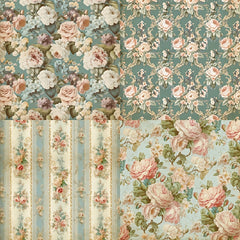 24pcs Vintage Romantic Style Scrapbook Paper With Rose - DIY Origami