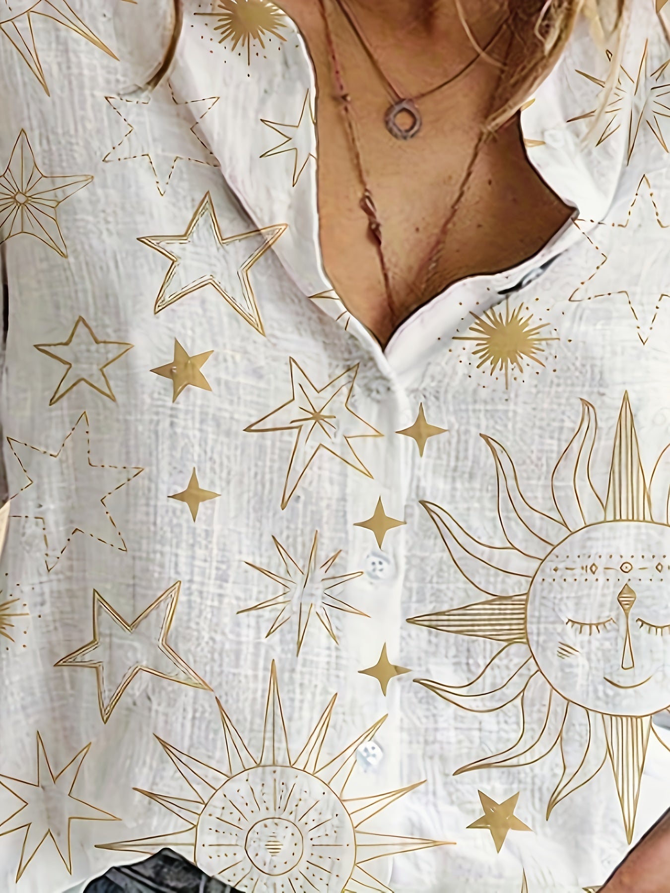 Sun & Moon Print Long Sleeve Button Up Shirt Top