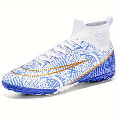 Boys' High Top Turf Football Boots Lace Up TF Soccer Cleats