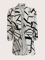 Print Open Front Blazer Shawl Collar Bracelet Sleeve Blazer