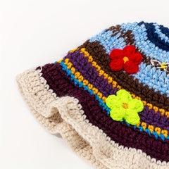 Ruffles Knitted Flower Bucket Hat Crochet Basin Hat Women