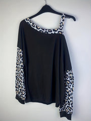 Leopard Print One Shoulder Long Sleeve Top