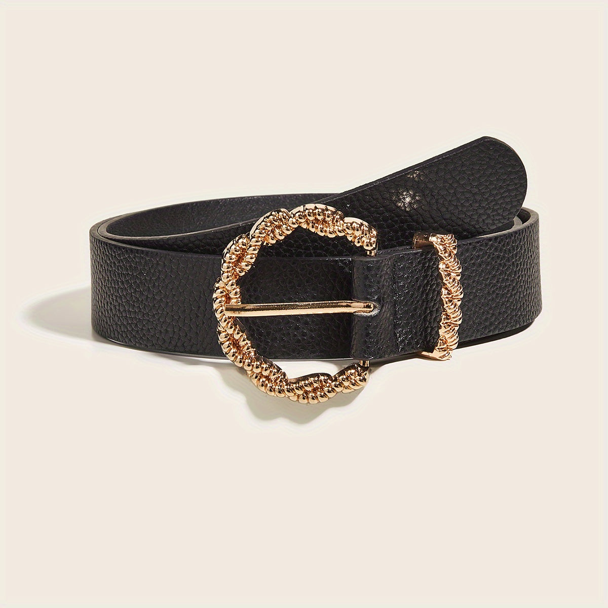 Embossed Wide Belt for Women with Twist Buckle