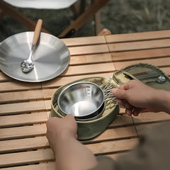 4pcs Stainless Steel Bowls Folding Handle Camping Hiking Picnic Tableware