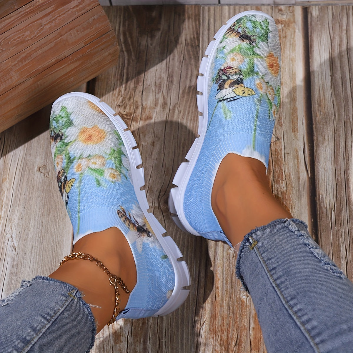 Women's Floral Print Mesh Tennis Sports Shoes Lightweight Non slip