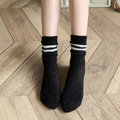 6 Pairs Striped Crew Socks Comfy & Warm All Match Women's Stockings